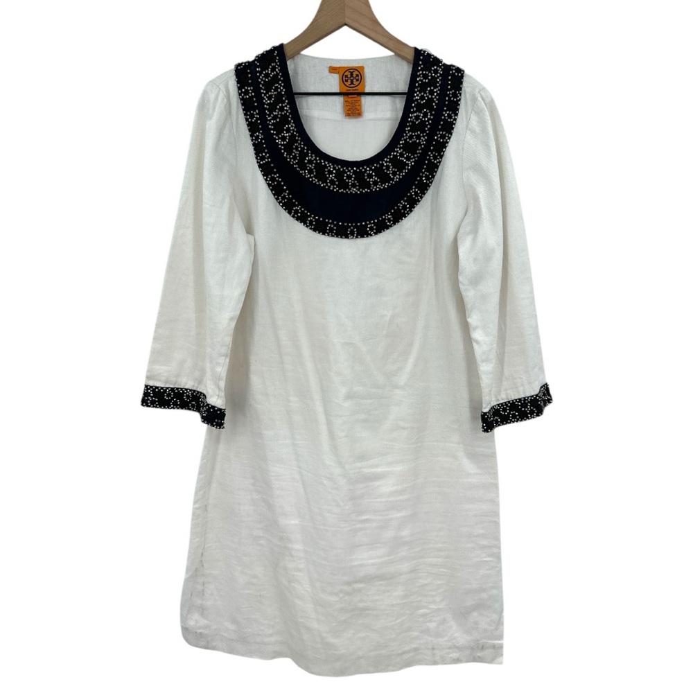 Tory Burch White and Black Embellished Dress